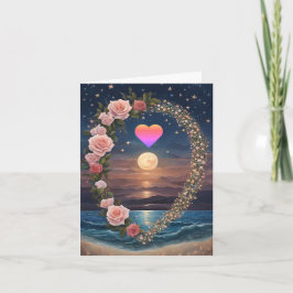 Tarjeta Festiva Corazón arcoiris Llenos de Rosa de la Luna Wreath