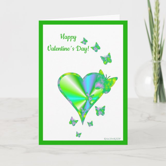 Tarjeta Festiva Corazón arcoiris y mariposa (Anverso)