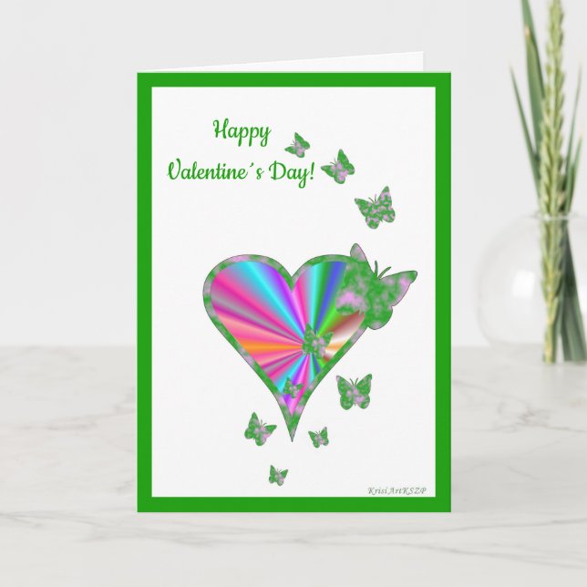 Tarjeta Festiva Corazón arcoiris y mariposa (Anverso)