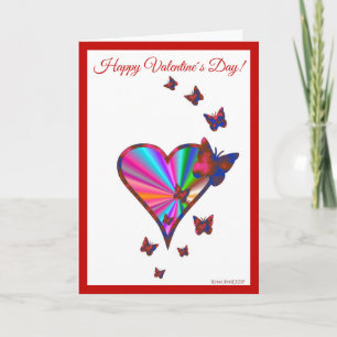 Tarjeta Festiva Corazón arcoiris y mariposa