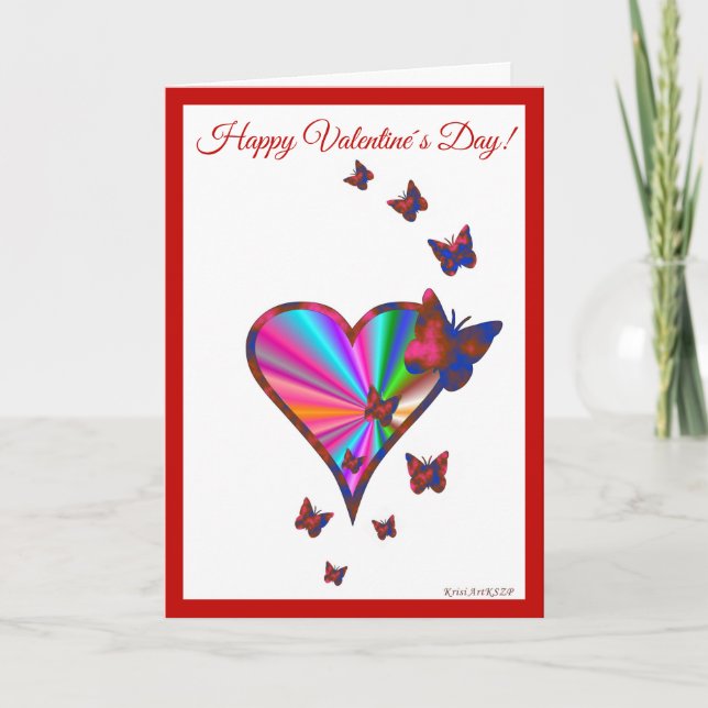 Tarjeta Festiva Corazón arcoiris y mariposa (Anverso)