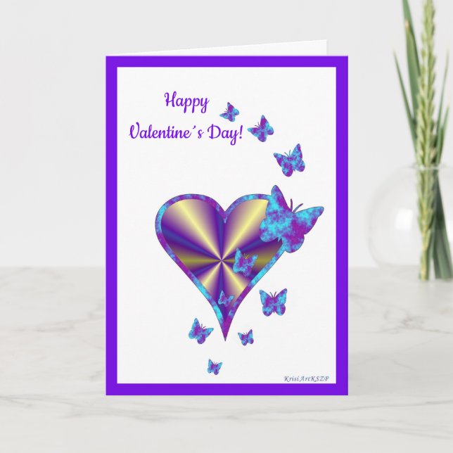 Tarjeta Festiva Corazón arcoiris y mariposa (Anverso)