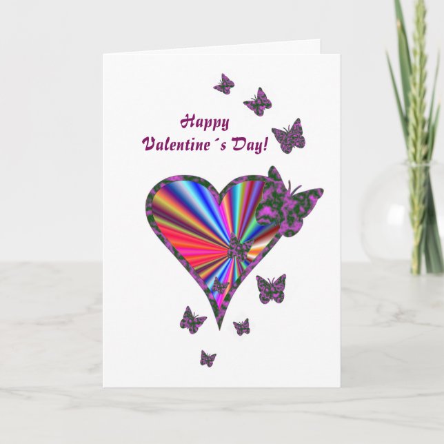 Tarjeta Festiva Corazón arcoiris y mariposa (Anverso)