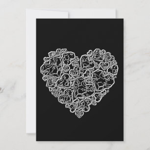 Tarjeta Festiva Corazón blanco y negro en pedazos