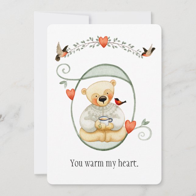 Tarjeta Festiva Corazón cálido lindo oso oso Valentine (Anverso)