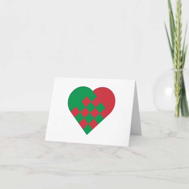 Tarjeta Festiva Corazón danés verde rojo (Anverso)