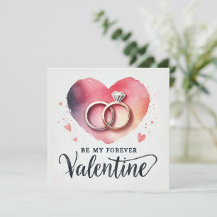 Tarjeta Festiva Corazón de acuarela con anillos – Forever Valentin