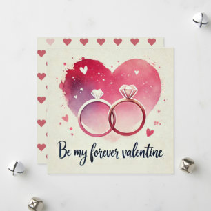 Tarjeta Festiva Corazón de acuarela con anillos – Sé mi por siempr