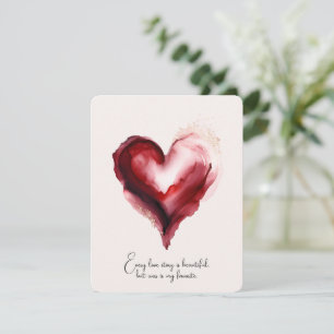 Tarjeta Festiva Corazón de acuarela roja abstracta con acentos dor