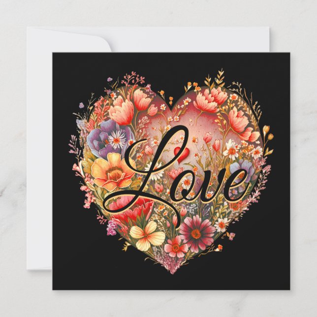 Tarjeta Festiva Corazón de amor floral (Anverso)