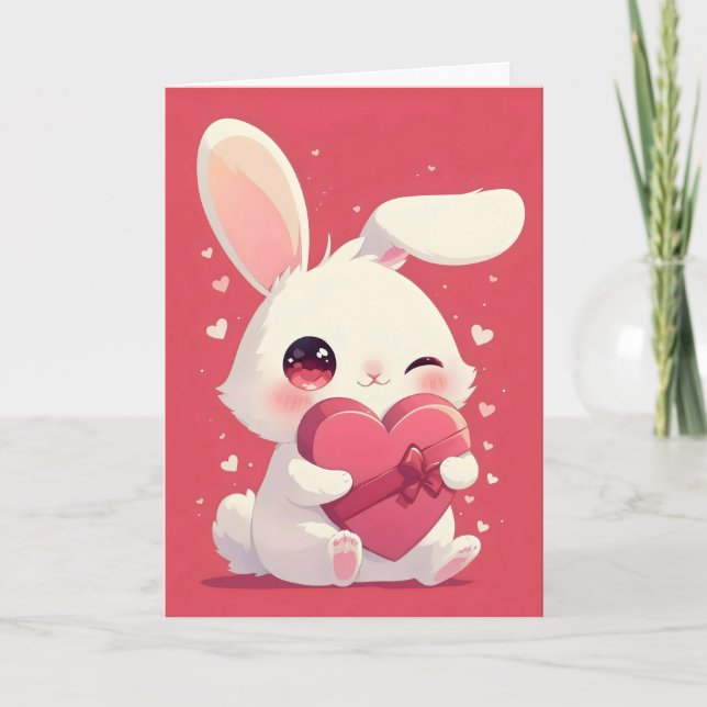Tarjeta Festiva Corazón de amor lindo conejo (Anverso)