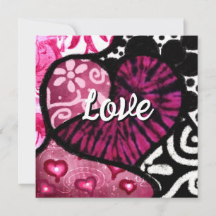 Tarjeta Festiva Corazón de amor rosado con lunares florales del dí