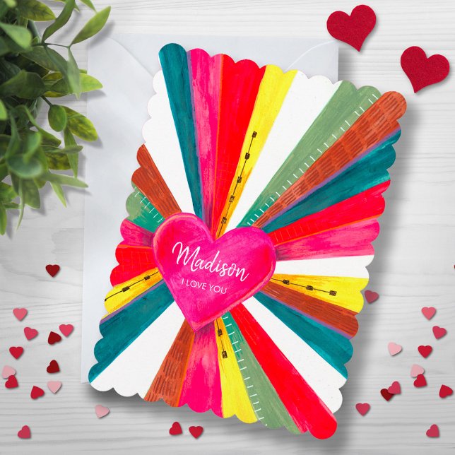 Tarjeta Festiva Corazón de arcoiris rosado (Cute Pink Rainbow Heart Holiday Card)