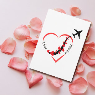 Tarjeta Festiva Corazón de Avión Te amo Mi Piloto Día de San Valen