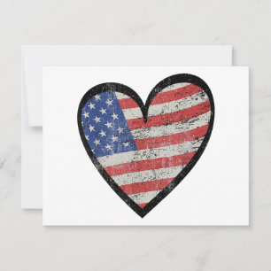Tarjeta Festiva Corazón de bandera americana rojo blanco azul lind