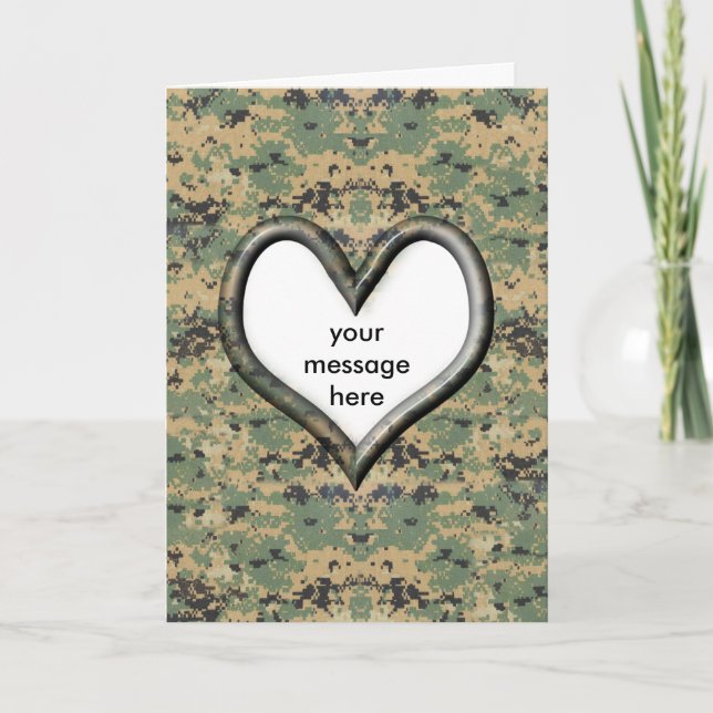 Tarjeta Festiva Corazón de camuflaje - San Valentín (Anverso)