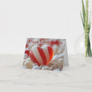 Tarjeta Festiva Corazón de caramelo rojo y blanco Saludo de San Va