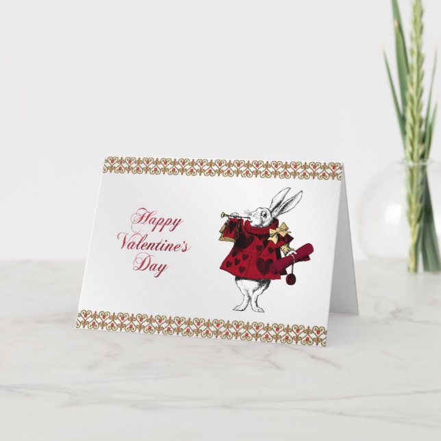 Tarjeta Festiva Corazón de conejo blanco de San Valentín (Anverso)