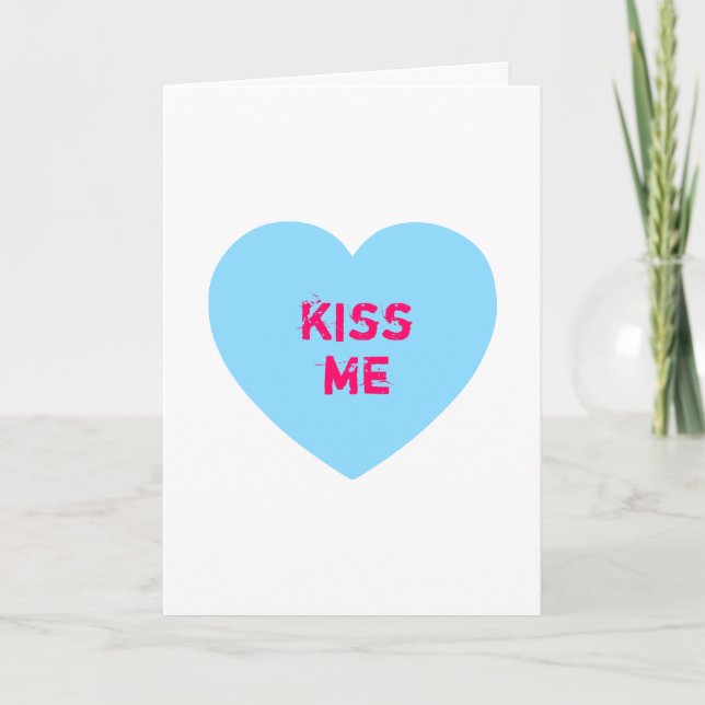 Tarjeta Festiva Corazón de conversación Blue Kiss Me (Anverso)