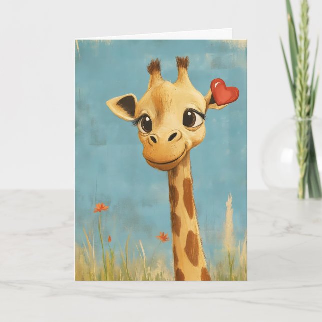 Tarjeta Festiva Corazón de Cute Giraffe (Anverso)