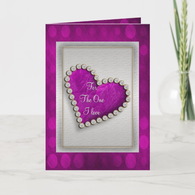 Tarjeta Festiva Corazón de diamante morado romántico (Anverso)