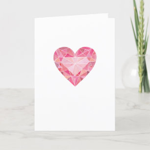Tarjeta Festiva Corazón de Diamante Rosa de Acuarela Joya Glam Not