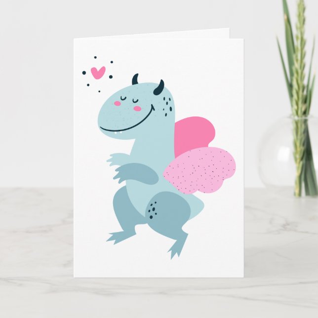 Tarjeta Festiva Corazón de Dragón Dulce San Valentín Personalizado (Anverso)
