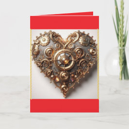 Tarjeta Festiva Corazón de engranajes de relojería elegante steamp