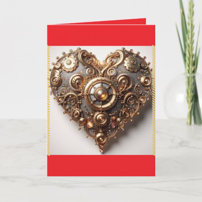 Tarjeta Festiva Corazón de engranajes de relojería elegante steamp (Anverso)