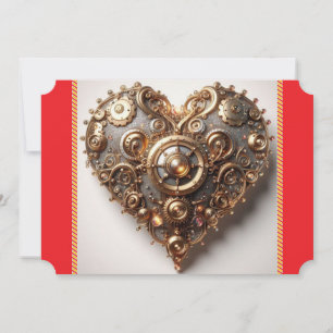 Tarjeta Festiva Corazón de Engranajes Elegantes de Vapor