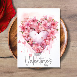 Tarjeta Festiva Corazón de flor de cerezo gris Feliz día de San Va