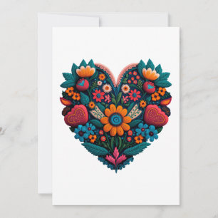 Tarjeta Festiva Corazón de flores de San Valentín de inspiración u