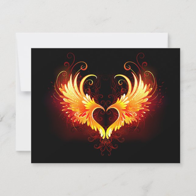 Tarjeta Festiva Corazón de Fuego Ángel con Alas (Anverso)