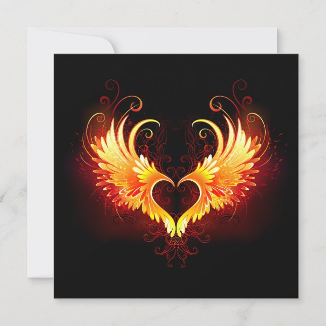 Tarjeta Festiva Corazón de Fuego Ángel con Alas (Anverso)