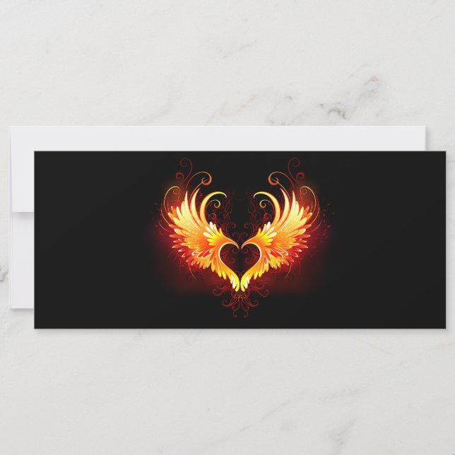 Tarjeta Festiva Corazón de Fuego Ángel con Alas (Anverso)
