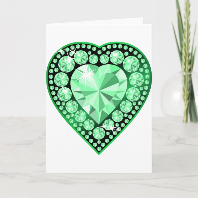 Tarjeta Festiva Corazón de gema esmeralda (Anverso)