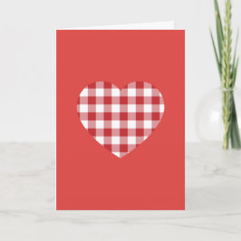 Tarjeta Festiva Corazón de Gingham Rojo