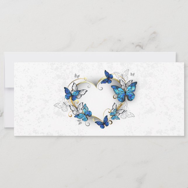 Tarjeta Festiva Corazón de joyas con mariposas Morfo (Anverso)