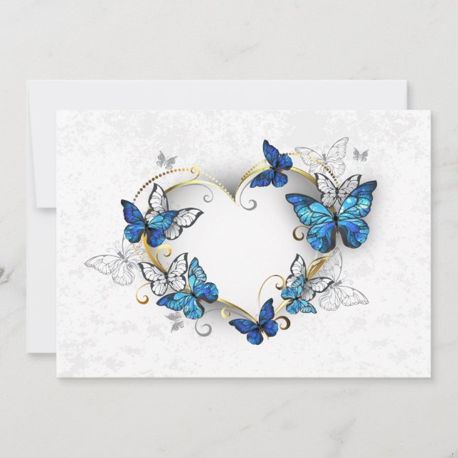Tarjeta Festiva Corazón de joyas con mariposas Morfo (Anverso)