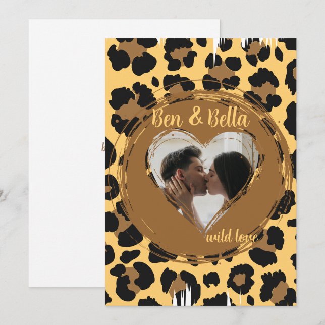 Tarjeta Festiva Corazón de leopardo fotográfico personalizado (Anverso / Reverso)
