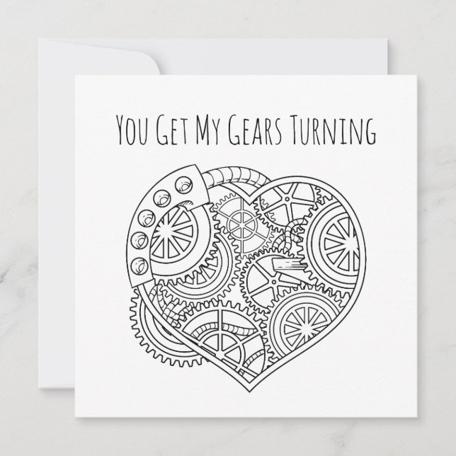 Tarjeta Festiva Corazón de Lupercalia Steampunk Engranajes Girando (Anverso)