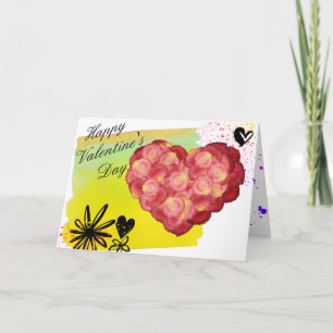Tarjeta Festiva Corazón de Petal Rosa con acuarela exterior