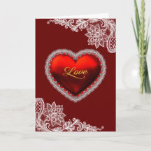 Corazón de raso rojo encaje blanco día de San Vale