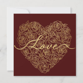 Tarjeta Festiva Corazón de Rosa Borgoña Tipografía Día de San Vale
