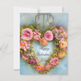 Tarjeta Festiva Corazón de San Valentín floral rosa suave