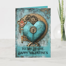 Tarjeta Festiva Corazón de Turquesa Vintage con Engranajes Arte St