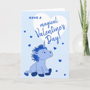 Tarjeta Festiva Corazón de Unicornio Azul Día de San Valentín para