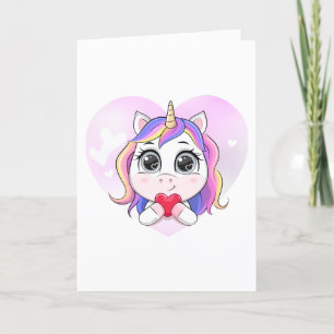 Tarjeta Festiva Corazón de Unicornio Dulce San Valentín Personaliz