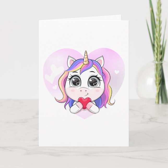 Tarjeta Festiva Corazón de unicornio lindo Valentine personalizado (Anverso)