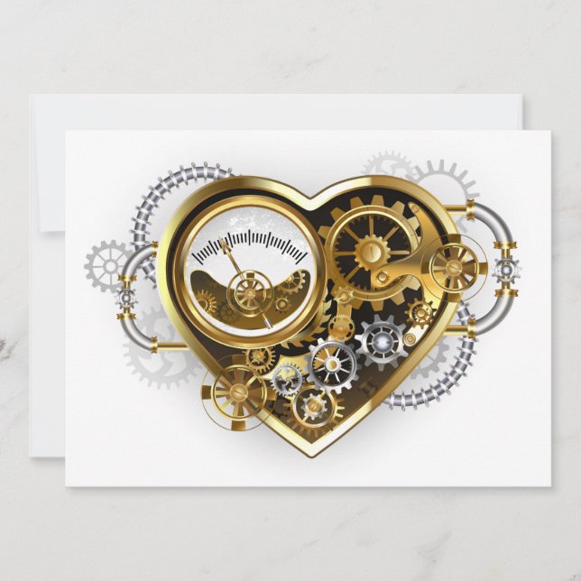 Tarjeta Festiva Corazón de vapor con un manómetro (Anverso)